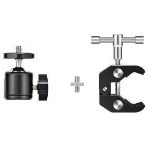 360도 회전식 메탈 슈퍼 클램프 ° 더블 볼 헤드 매직 암 1/4인치 3/8인치 마운트 DSLR 카메라 모니터 LED