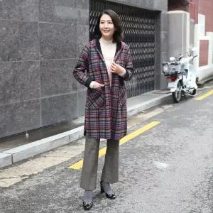 [쉬즈마담]J31733 오색체크 기모 후드코트 50대 엄마옷