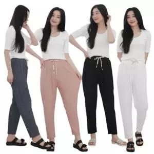 기본 팬츠 주름 스판 시폰 여성바지 여자바지 바지 일 (WD8BF85)
