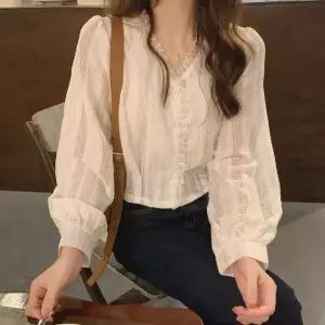 데일리룩 면접블라우스 펀칭 레이스 블라우스 하객블 (WD8EF39)