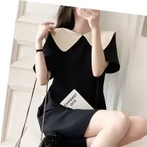 포인트 빅카라 예쁜 블랙 원피스 여자 배색