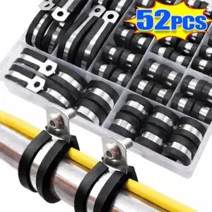 19MM 스테인리스 클립 가정용 파이프 마운팅 고무 호스 클램프 고정 스틸 라이닝 세트 52PCS(1box)