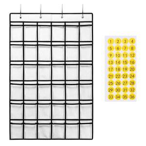 세이버호 36 휴대폰용 클리어 포켓 교실 차트, 36개의 숫자 스티커와 후크가 있는 계산기 휴대폰 홀더용 차트(흰색)