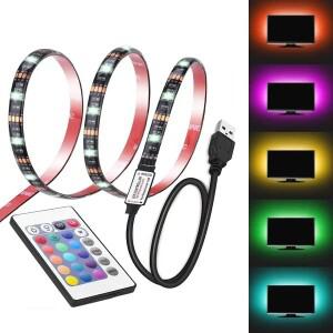 5M LED 스트립 5050RGB 빛 USB 12V  TV 배경 장식 조명 24 키 원격 제어 세트