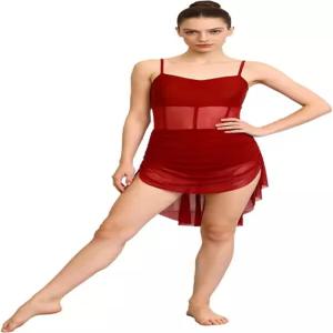 이유리 서정적인 여성용 현대무용 의상 카미솔 스커트 레오타드 비대칭 툴레 댄스 드레스