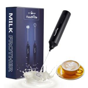 FOODVILLE MF05 충전식 우유 거품기 USB 카푸치노, 라떼, 휴대용 말차용 단백질 포함 충전 케토 풍선 파우더, 스테인리스 폼 방탄 메이커, 커피, 다이어트, (블랙)