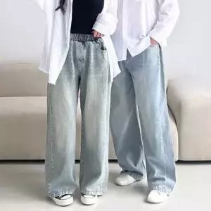 셀럽하우스 연청 워싱 밴딩 스트링 와이드 데님 팬츠