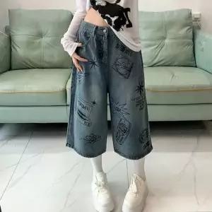 셀럽하우스 여성 연청 와이드 데님 팬츠 5부 반바지