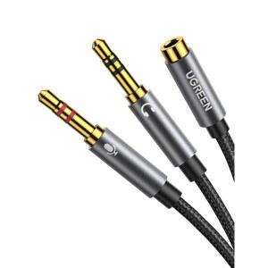 컴퓨터용 UGREEN 헤드폰 스플리터 3.5MM 여성에서 2개 듀얼 남성 땋은 오디오 케이블 마이크 스테레오 잭 이어폰 포트 코드 게이밍 헤드셋에서 PC 노트북 어댑터 블랙까지 ㅣUQ