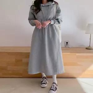 셀럽하우스 A라인 면 여자 겨울 허리밴딩 후드원피스 가을 롱
