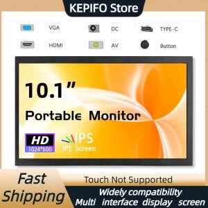 10 인치 휴대용 모니터 1024x600 IPS LCD HDMI 호환 VGA AV 입력 DC C 형 스크린 전원 공급 장치 노트북 카