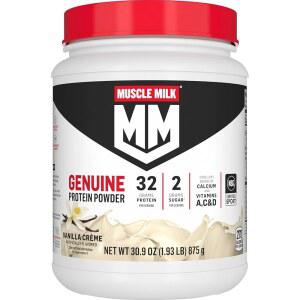 머슬 밀크 단백질 파우더, 바닐라 크림, 1.93파운드, 12인분, 32g, 설탕 2g, 칼슘, A, C & D, 스포츠용 NSF , 활력 간식, 포장은 다양할