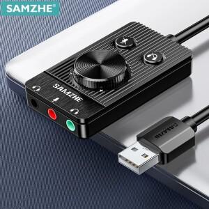 SAMZHE USB 사운드 카드 오디오 인터페이스 외장형 3.5mm 마이크 어댑터 노트북 PS5/4 헤드셋용