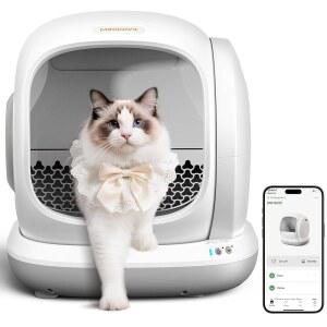 MEOWANT 셀프 클리닝 쓰레기통, 앱 제어 클리닝, 시니어 고양이용 오픈 있는 자동 다중 기능이 고양이 초대형 엔트리 로우 75L 호환 쓰레기통 스마트 대형