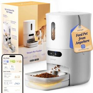 PAWSYNC 자동 고양이 피더, WI-FI 스마트 시간 컨트롤, 음식 반려동물의 하루 공급 디스펜서, 고양이와 스틸 위한 추적, 스테인리스 식사, 전원 최대 앱 개를 그릇, 저울, 10끼 섭취 이중 장치 3.6L