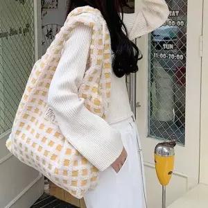 와플체크 숄더백 여자 빅쇼퍼백 캐주얼 데일리 가방 캔버스백 주름가방 (WD925E9)