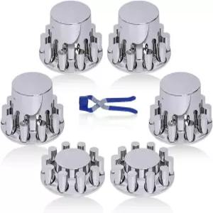 JIUXI 33mm 크롬 ABS 플랫 탑 허브 커버 키트 액슬 스레드 온 러그 너트 앞뒤 휠 2개 및 세미 트럭용