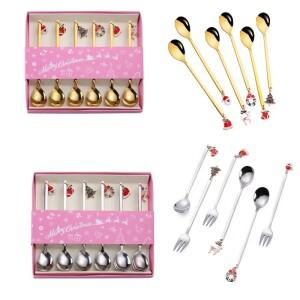 6PCS 커피 스푼 & 포크 세트  디저트 차 삽 크리스마스 선물 상자 교반