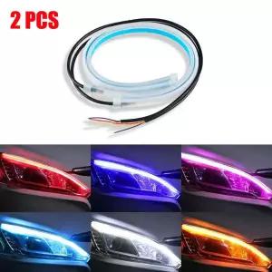 2pcs 12V LED DRL 자동차 주간 러닝 라이트 유연한 방수 스트립 자동 헤드 라이트 흰색 회전 신호 노란색