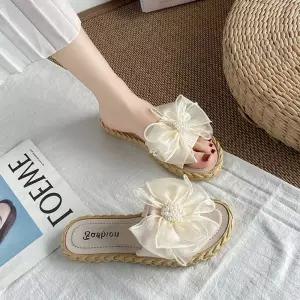 러블리 예쁜 진주 리본 슬리퍼 여자슬리퍼 털슬리퍼 실내슬리퍼 뮬슬리퍼