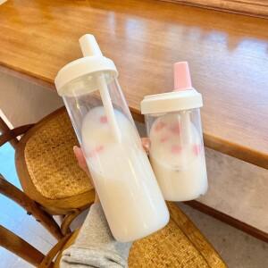 500/850ml 물병 주스 우유 플라스틱 컵 뚜껑 밀짚 거품 차 커피 투명 대용량 Drinkware