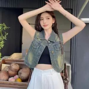 F263431 2컬러  빈티지 루즈핏 청 데님 조끼  데일리 코디탬