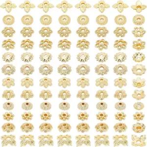 PH PandaHall 144pcs 18K 금도금 꽃 구슬 캡 12가지 스타일 황동 끝 황금 스페이서 DIY 공예 귀걸이 팔찌 목걸이 보석 공예용 Golden-144pcs