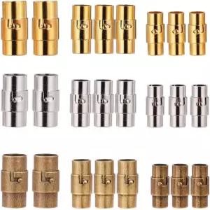 써니클루 1박스 64개 32세트 4색 클래스프 3 사이즈 4.8mm 6mm 8mm 가죽 코드 엔드 캡 쿠미히모 쥬얼리 남성용 목걸이 팔찌 DIY 용품 공예품 고정 혼합 색상 크기