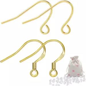 14K 골드 이어링 후크 저자극성 200Pcs 이어 와이어 + 피시 주얼리 제작 용품 니켈 프리 투명 고무 백으로 DIY 결과 확인 100pcs-silver-g