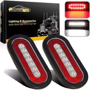 파츠삼 2Pcs 6.3인치 타원형 트럭 트레일러 LED 테일 스톱 브레이크 라이트 빨간색 및 흰색 백업 후진등 리플렉터 포함 플러시 마운트 밀봉 Red+White