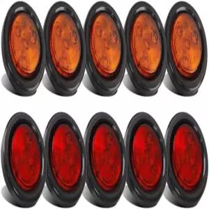 Partsam 10Pack(5 앰버 + 5 레드) 2인치 4LED 원형 트레일러 사이드 마커 라이트 그로밋 플러시 마운트 [DOT 승인] 트럭 RV 캠퍼용 Amber/Red