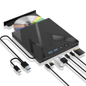 7 in 1 외장 블루레이 드라이브, SD/TF 포트 블루레이 버너가 장착된 PC용 외장 블루레이/DVD 드라이브, Windows Linux MacOS 노트북 데스크톱용 PC용 외장 블루레이 드라이브 100G 디스크 R/W 지원