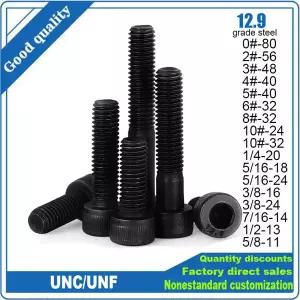 1/20개 UNC UNF 0  2  3 4 5 10까지 1/4-20 5/16  5/8-11 검정색 12.9 등급 강철 육각 육각형 소켓 알렌 헤