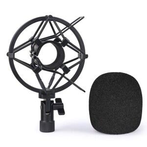 진동 및 소음 흡수를 위한 폼 윈드스크린이 장착된 SUNMON 2U 마이크 쇼크 마운트 홀더 샘슨 USB/XLR 다이내믹 마이크에 적합한 팝 필터 ㅣSU