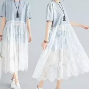 S85156 썸머 레이스스커트 반팔 롱원피스 코디원피스
