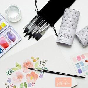 ARTEGRIA 수채화 브러시 세트, 뾰족한 라운드, 포함한 타원형 다람쥐 소프트 단검, 10가지 페인트 전문 플랫, 워시를 합성