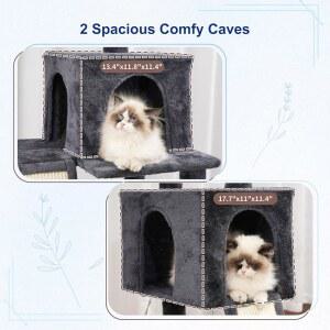 실내 고양이를 위한 GITELSNOUR CAT TREE, 다단계 대형 기둥이 그레이 7개의 하우스, 스모키 퍼치 튼튼한 71인치(180CM) 콘도, 긁는 트리 성인용 2개의 2개, 있는 해먹, 타워, 플러시 보드 / GCT032G