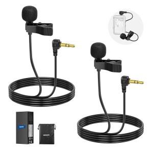 니워 미니 라발리에 마이크(2팩) 6.6피트/2M 클립 3.5MM TRS 플러그가 장착된 유선 콘덴서 라펠 마이크 DJI 마이크 2 로드 와이어리스 고 II CM28 CM31 카메라 LM5와 호환 가능 ㅣA1