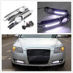 2pcs led drl 아우디 a6 c6 2005 자동차 주간 러닝 라이트 안개 램프 그릴  방수 와이어 하네스