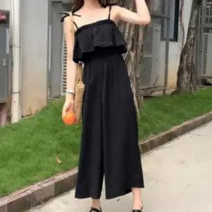 여성 프릴 끈나시 점프수트 원피스룩 여름 바캉스 휴양지 패션