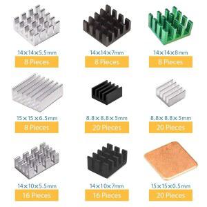 이지카고 124PCS 히트싱크 키트 9 사이즈 파이 테이프, SSD 노트북 접착 VRM NVME 3M PS5 쿨러 CPU 열전도성 구리 VRAM GPU 알루미늄 + 소형 4 IC 냉각 라즈베리 M.2 8810 멀티컬러