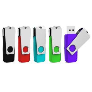 AIIBE 64GB 플래시 드라이브 3.0 5팩 USB 엄지 점프 메모리 스틱 멀티 팩 드라이브(64G 5가지 혼합 색상: 블랙 레드 시안 그린 퍼플) pKH