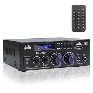 Jengoep BT-398A 스테레오 오디오 앰프, 스피커용 수신기 Max 900W, FM 라디오가 포함된 2.0 채널 스테레오 수신기, USB /SD /AUX 광 및 동축 입력, 패시브 스피커용 앰프 홈 오디오