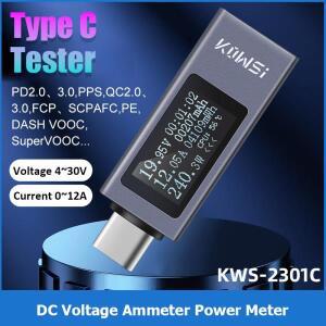 KWS-2301C 유형 C 테스터 DC 4-30V 0-12A 디지털 전압계 전류계 측정기 보조베터리 충전기 표시기