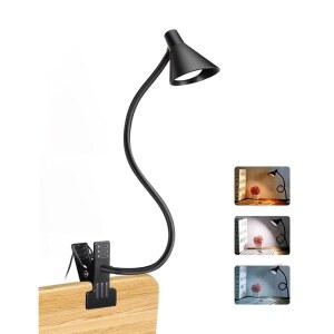 라이트 USB 리딩 3 컬러 모드 10 밝기 레벨 케어 클램프 플렉시블 구스넥 디밍블 램프 침대 헤드보드 책상 옆 기숙사용 클립(블랙) p4H