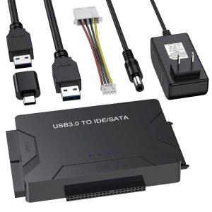 하드 드라이브 리더 USB 3.0 및 타입 C에서 SATA IDE 어댑터, 내부 데이터 전송 복구 컨버터 키트(12V /2A 전원 포함), 2.5인치 /3.5인치 SATA /IDE HDD SSD 하드 디스크 내부 블루레이 드라이브, 최대 20TB
