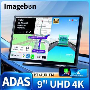 Imagebon 9인치 4K ADAS 무선 대시 캠CarPlay  Android 자동 듀얼 녹화 GPS 네비게이션 야간  블랙박스 차