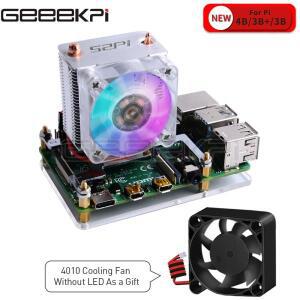 GeeekPi 클리어 블랙 아이스 타워 냉각 팬, V2.0 슈퍼 7 컬러 라이트 브래킷, 라즈베리 파이 3B +/4B 용 5