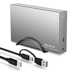 RSHTECH 하드 드라이브 인클로저 업그레이드 버전 3.5인치 알루미늄 USB C에서 SATA 외장 하드 드라이브 도크 케이스, 최대 24TB의 3.5인치 HDD 및 SSD, 2-in-1 USB 케이블 포함, UASP 지원