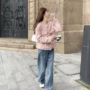 핑크 여성 춘추 코트 트위드 프렌치 톱 CH3